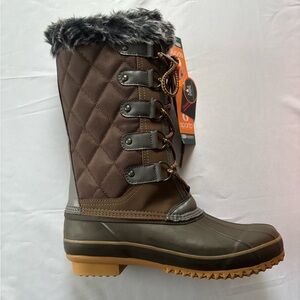 Sporto Women’s Waterproof Duck Tall Boots Quilted Chocolate & Green Size 9 M NIB